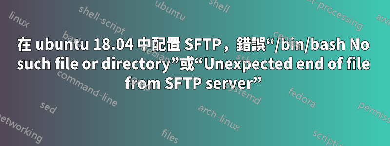 在 ubuntu 18.04 中配置 SFTP，錯誤“/bin/bash No such file or directory”或“Unexpected end of file from SFTP server”