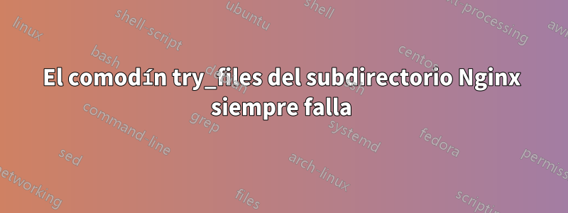 El comodín try_files del subdirectorio Nginx siempre falla