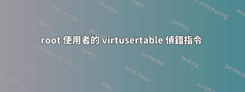 root 使用者的 virtusertable 偵錯指令