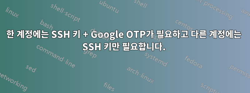 한 계정에는 SSH 키 + Google OTP가 필요하고 다른 계정에는 SSH 키만 필요합니다.