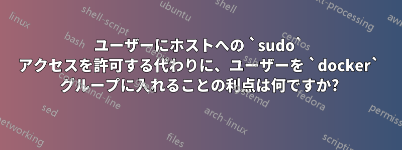 ユーザーにホストへの `sudo` アクセスを許可する代わりに、ユーザーを `docker` グループに入れることの利点は何ですか?