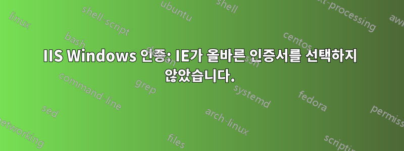 IIS Windows 인증: IE가 올바른 인증서를 선택하지 않았습니다.