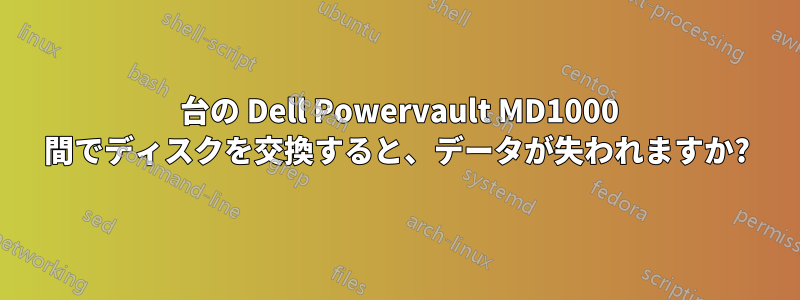 2 台の Dell Powervault MD1000 間でディスクを交換すると、データが失われますか?