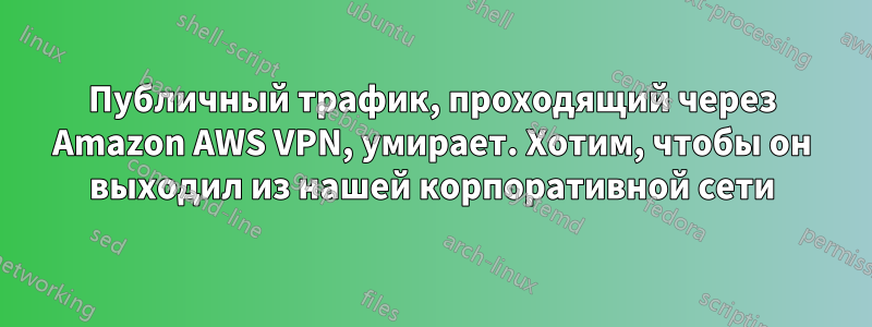 Публичный трафик, проходящий через Amazon AWS VPN, умирает. Хотим, чтобы он выходил из нашей корпоративной сети