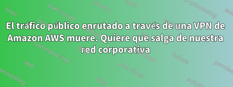 El tráfico público enrutado a través de una VPN de Amazon AWS muere. Quiere que salga de nuestra red corporativa