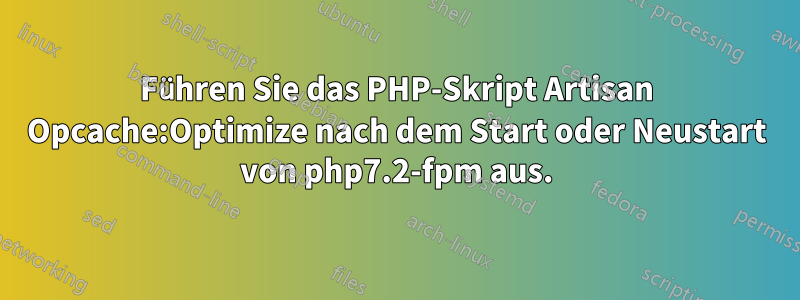 Führen Sie das PHP-Skript Artisan Opcache:Optimize nach dem Start oder Neustart von php7.2-fpm aus.