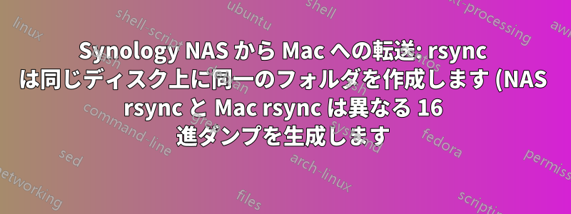 Synology NAS から Mac への転送: rsync は同じディスク上に同一のフォルダを作成します (NAS rsync と Mac rsync は異なる 16 進ダンプを生成します)