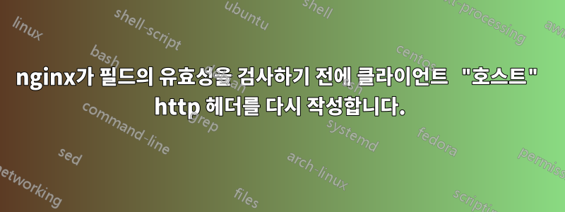 nginx가 필드의 유효성을 검사하기 전에 클라이언트 "호스트" http 헤더를 다시 작성합니다.