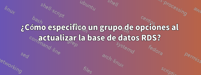 ¿Cómo especifico un grupo de opciones al actualizar la base de datos RDS?