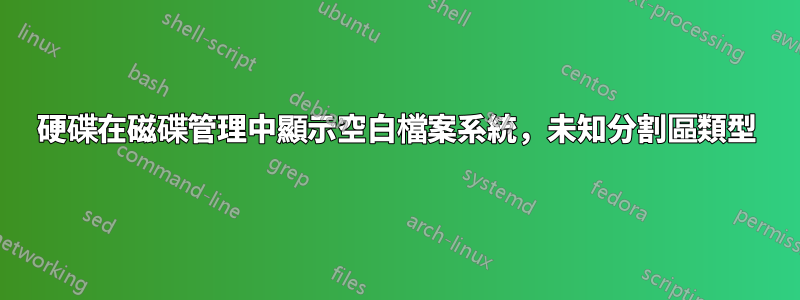 硬碟在磁碟管理中顯示空白檔案系統，未知分割區類型
