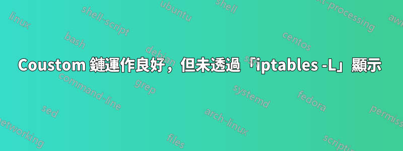 Coustom 鏈運作良好，但未透過「iptables -L」顯示
