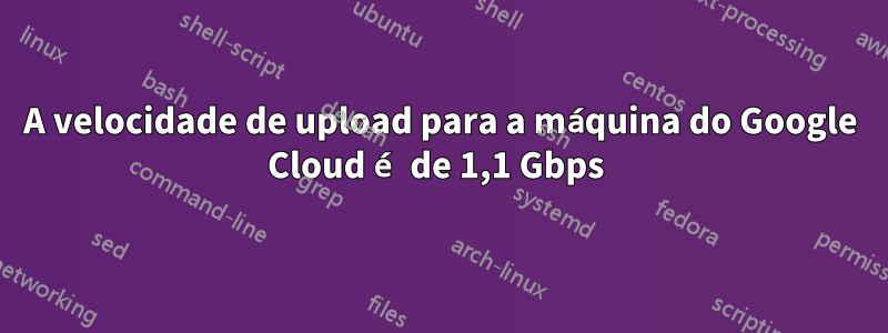 A velocidade de upload para a máquina do Google Cloud é de 1,1 Gbps 