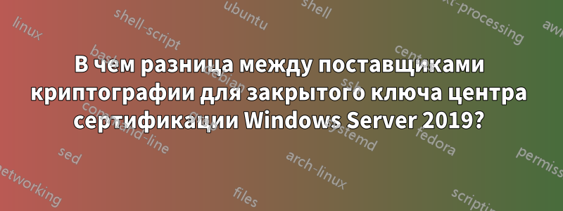 В чем разница между поставщиками криптографии для закрытого ключа центра сертификации Windows Server 2019?