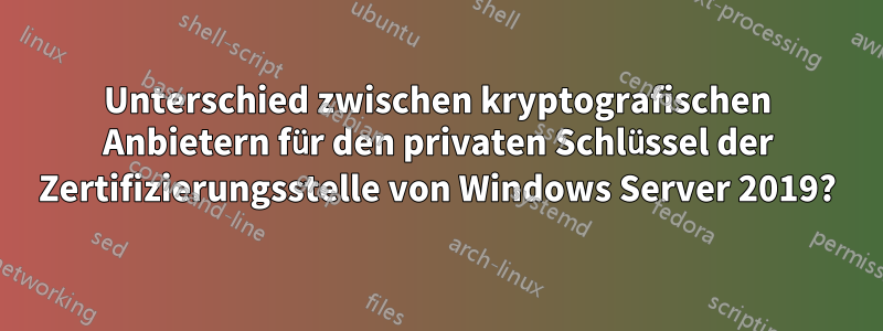 Unterschied zwischen kryptografischen Anbietern für den privaten Schlüssel der Zertifizierungsstelle von Windows Server 2019?