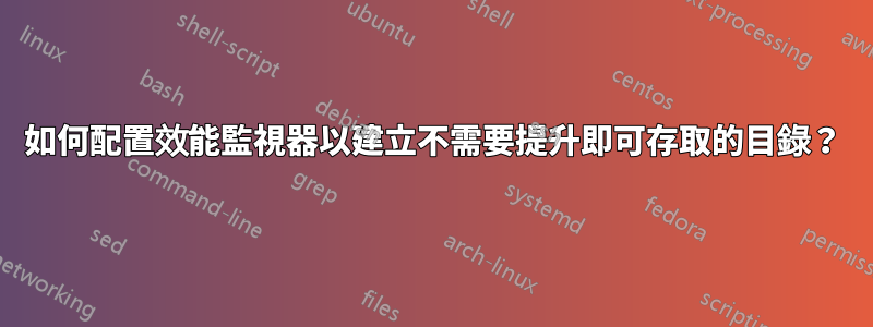 如何配置效能監視器以建立不需要提升即可存取的目錄？
