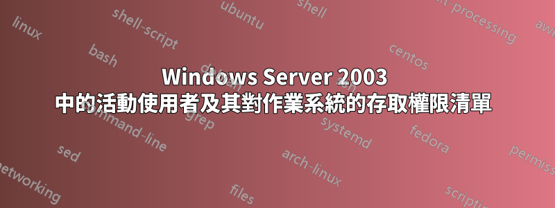 Windows Server 2003 中的活動使用者及其對作業系統的存取權限清單 