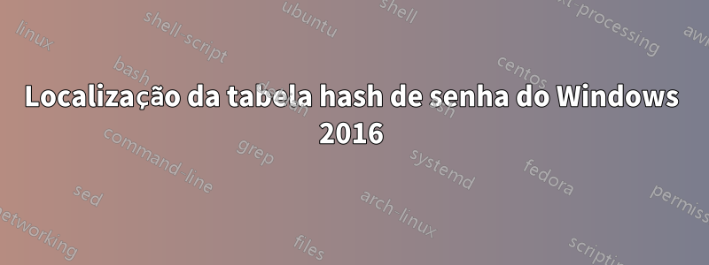 Localização da tabela hash de senha do Windows 2016