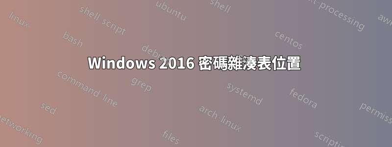 Windows 2016 密碼雜湊表位置