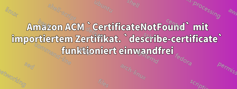 Amazon ACM `CertificateNotFound` mit importiertem Zertifikat. `describe-certificate` funktioniert einwandfrei