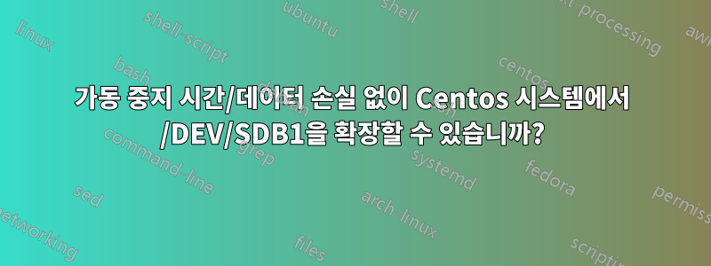 가동 중지 시간/데이터 손실 없이 Centos 시스템에서 /DEV/SDB1을 확장할 수 있습니까?