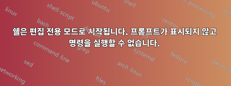 쉘은 편집 전용 모드로 시작됩니다. 프롬프트가 표시되지 않고 명령을 실행할 수 없습니다.