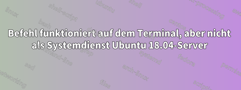 Befehl funktioniert auf dem Terminal, aber nicht als Systemdienst Ubuntu 18.04-Server