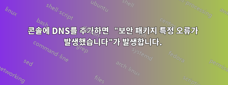 콘솔에 DNS를 추가하면 "보안 패키지 특정 오류가 발생했습니다"가 발생합니다.