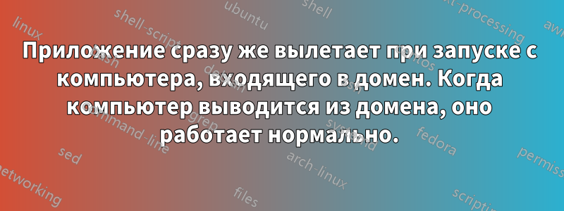 Приложение сразу же вылетает при запуске с компьютера, входящего в домен. Когда компьютер выводится из домена, оно работает нормально.