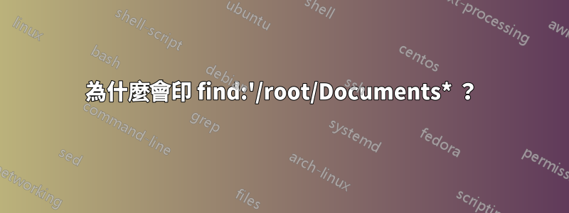 為什麼會印 find:'/root/Documents* ？