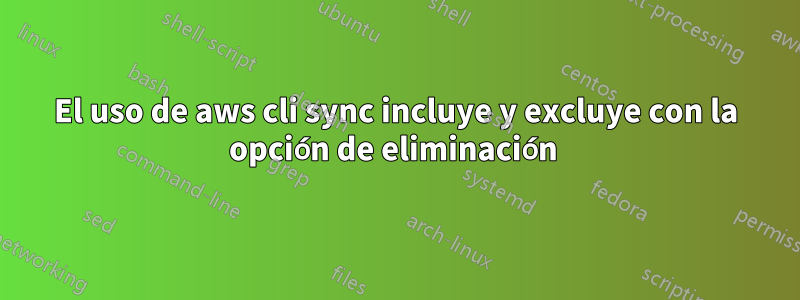 El uso de aws cli sync incluye y excluye con la opción de eliminación 