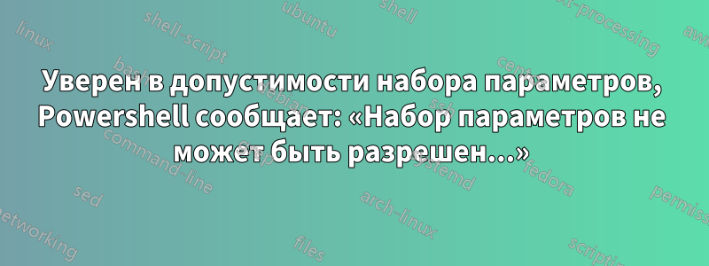 Уверен в допустимости набора параметров, Powershell сообщает: «Набор параметров не может быть разрешен...»