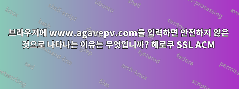 브라우저에 www.agavepv.com을 입력하면 안전하지 않은 것으로 나타나는 이유는 무엇입니까? 헤로쿠 SSL ACM