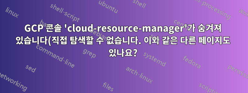 GCP 콘솔 'cloud-resource-manager'가 숨겨져 있습니다(직접 탐색할 수 없습니다. 이와 같은 다른 페이지도 있나요?)