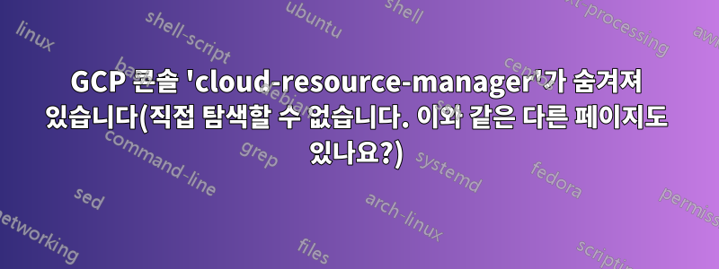 GCP 콘솔 'cloud-resource-manager'가 숨겨져 있습니다(직접 탐색할 수 없습니다. 이와 같은 다른 페이지도 있나요?)