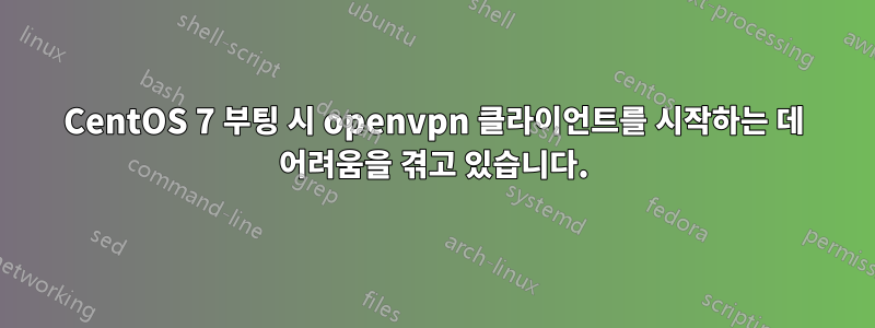 CentOS 7 부팅 시 openvpn 클라이언트를 시작하는 데 어려움을 겪고 있습니다.