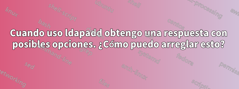 Cuando uso ldapadd obtengo una respuesta con posibles opciones. ¿Cómo puedo arreglar esto?