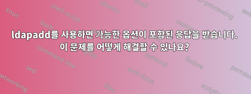 ldapadd를 사용하면 가능한 옵션이 포함된 응답을 받습니다. 이 문제를 어떻게 해결할 수 있나요?