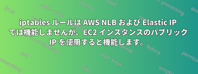 iptables ルールは AWS NLB および Elastic IP では機能しませんが、EC2 インスタンスのパブリック IP を使用すると機能します。