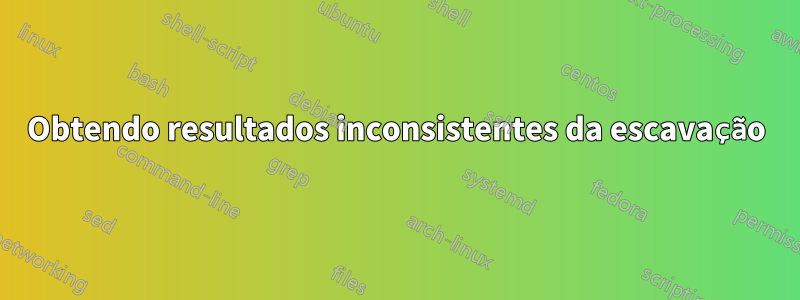 Obtendo resultados inconsistentes da escavação