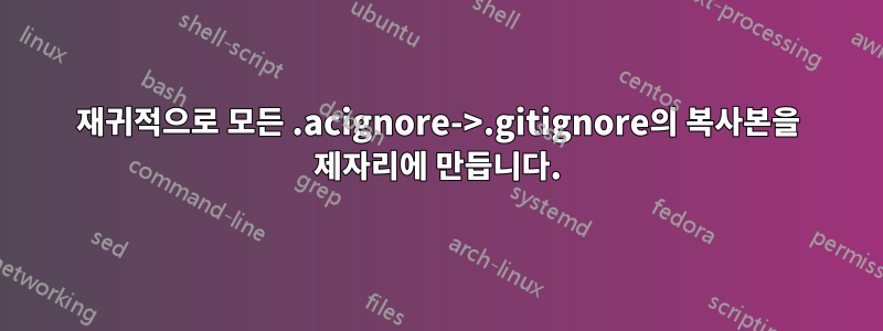 재귀적으로 모든 .acignore->.gitignore의 복사본을 제자리에 만듭니다.