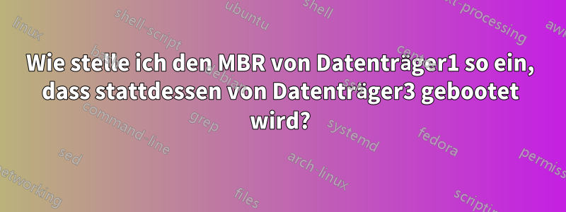 Wie stelle ich den MBR von Datenträger1 so ein, dass stattdessen von Datenträger3 gebootet wird?