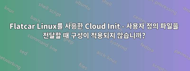 Flatcar Linux를 사용한 Cloud Init - 사용자 정의 파일을 전달할 때 구성이 적용되지 않습니까?