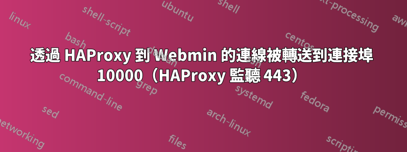 透過 HAProxy 到 Webmin 的連線被轉送到連接埠 10000（HAProxy 監聽 443）