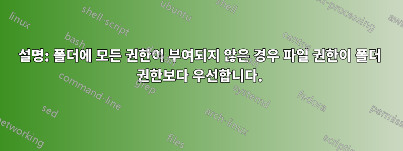 설명: 폴더에 모든 권한이 부여되지 않은 경우 파일 권한이 폴더 권한보다 우선합니다.