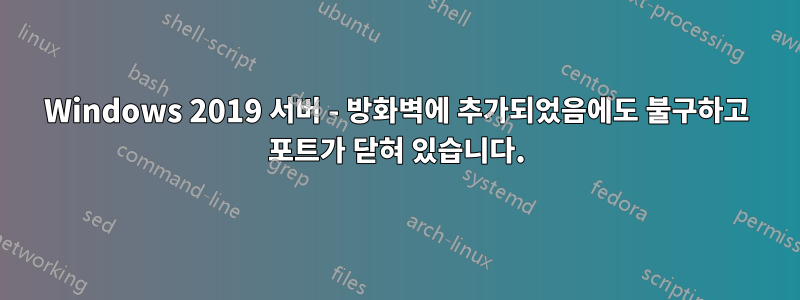 Windows 2019 서버 - 방화벽에 추가되었음에도 불구하고 포트가 닫혀 있습니다.