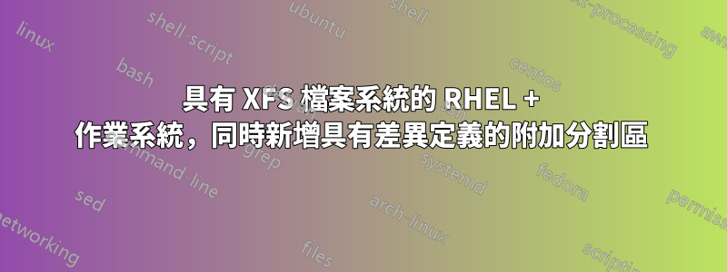 具有 XFS 檔案系統的 RHEL + 作業系統，同時新增具有差異定義的附加分割區