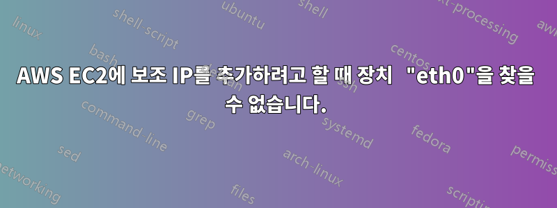 AWS EC2에 보조 IP를 추가하려고 할 때 장치 "eth0"을 찾을 수 없습니다.