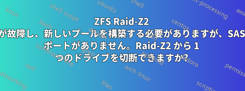 ZFS Raid-Z2 が故障し、新しいプールを構築する必要がありますが、SAS ポートがありません。Raid-Z2 から 1 つのドライブを切断できますか?