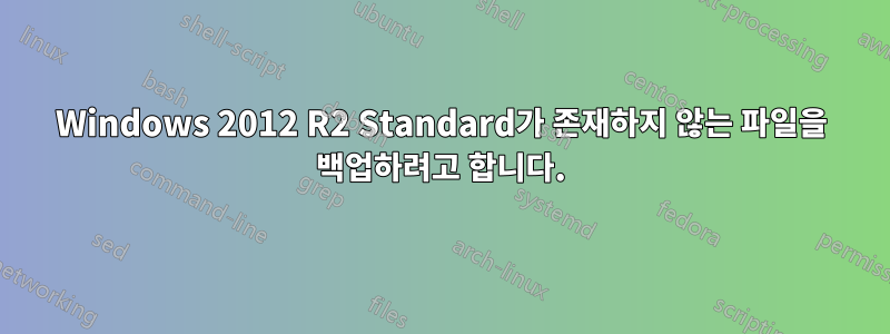 Windows 2012 R2 Standard가 존재하지 않는 파일을 백업하려고 합니다.