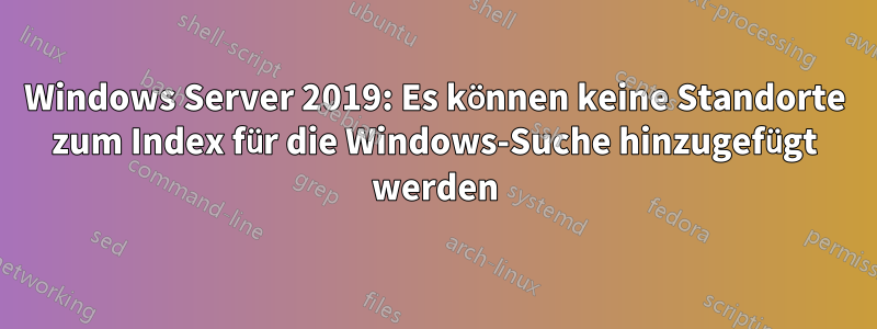 Windows Server 2019: Es können keine Standorte zum Index für die Windows-Suche hinzugefügt werden